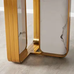 Marbella Cold Calacatta White Sintered Stone Dining Table - Brushed Gold Frame