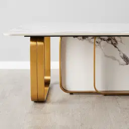Marbella Cold Calacatta White Sintered Stone Coffee Table - Brushed Gold Frame