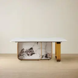 Marbella Cold Calacatta White Sintered Stone Coffee Table - Brushed Gold Frame