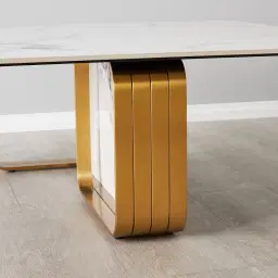 Marbella Cold Calacatta White Sintered Stone Coffee Table - Brushed Gold Frame