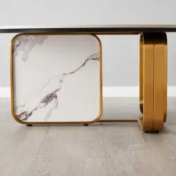 Marbella Round Cold Calacatta White Sintered Stone Coffee Table - Brushed Gold Frame