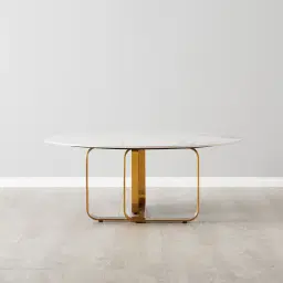 Marbella Round Cold Calacatta White Sintered Stone Coffee Table - Brushed Gold Frame