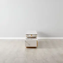 Marbella Cold Calacatta White Sintered Stone Entertainment Unit - Brushed Gold Frame