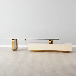 Marbella Cold Calacatta White Sintered Stone Entertainment Unit - Brushed Gold Frame