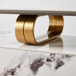 Marbella Cold Calacatta White Sintered Stone Entertainment Unit - Brushed Gold Frame