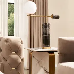 Marbella Cold Calacatta White Sintered Stone Side Table - Brushed Gold Frame