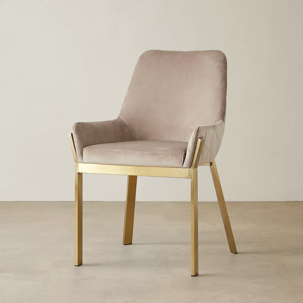 Arya II Beige Velvet Dining Chair - Brushed Gold Metal Legs
