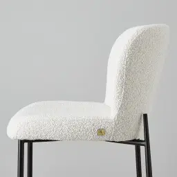 Hailey Snow White Boucle 67cm Counter Stool - Black Metal Legs