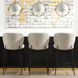 Hailey Snow White Boucle 67cm Counter Stool - Black Metal Legs