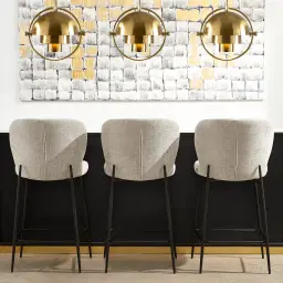 Hailey Vintage Grey Chenille Fabric 67cm Counter Stool - Black Metal Legs