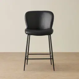 Hailey Black Vegan Leather 67cm Counter Stool - Black Metal Legs
