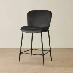 Hailey Charcoal Velvet 67cm Counter Stool - Black Metal Legs