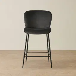 Hailey Charcoal Velvet 67cm Counter Stool - Black Metal Legs
