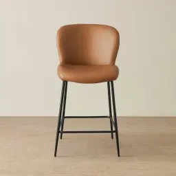 Hailey Walnut Vegan Leather 67cm Counter Stool - Black Legs