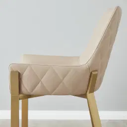 Arya II Sand Beige Vegan Leather Dining Chair - Brushed Gold Metal Legs