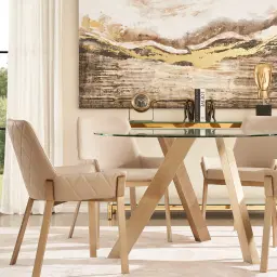 Arya II Sand Beige Vegan Leather Dining Chair - Brushed Gold Metal Legs