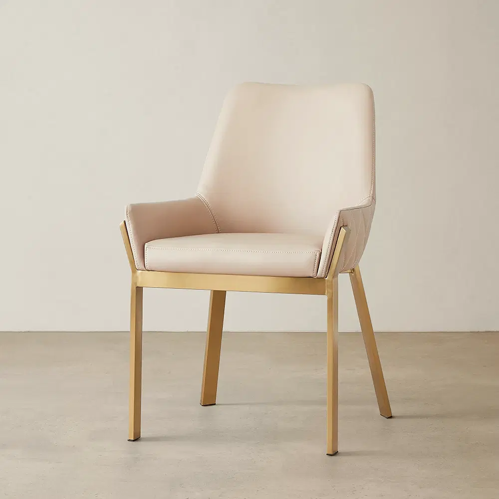 Arya II Sand Beige Vegan Leather Dining Chair - Brushed Gold Metal Legs