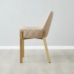 Arya II Sand Beige Vegan Leather Dining Chair - Brushed Gold Metal Legs