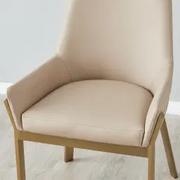 Arya II Sand Beige Vegan Leather Dining Chair - Brushed Gold Metal Legs