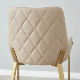 Arya II Sand Beige Vegan Leather Dining Chair - Brushed Gold Metal Legs