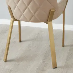 Arya II Sand Beige Vegan Leather Dining Chair - Brushed Gold Metal Legs