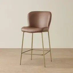 Hailey Tuscan Brown Vegan Leather 67cm Counter Stool - Brushed Bronze Legs
