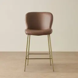 Hailey Tuscan Brown Vegan Leather 67cm Counter Stool - Brushed Bronze Legs