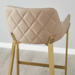 Arya II Sand Beige Vegan Leather 67cm Counter Stool - Brushed Gold Metal Legs