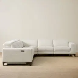 Pierce Shadow White Woven Fabric Corner Electric Recliner