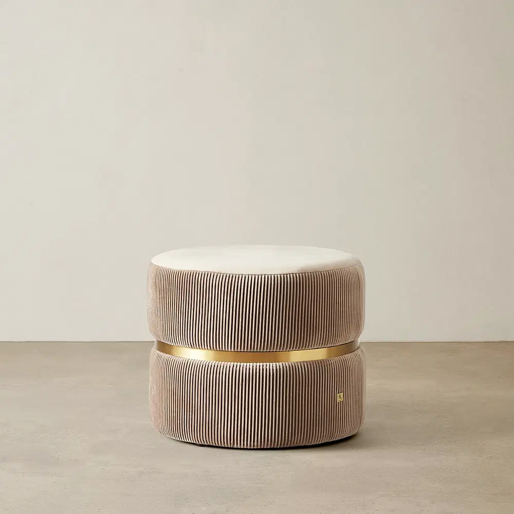 Hollis Beige Velvet Ottoman
