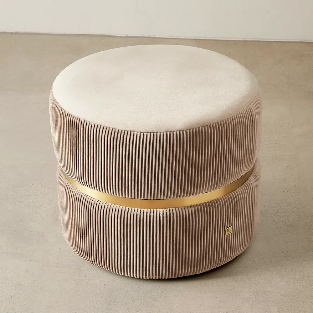 Hollis Beige Velvet Ottoman