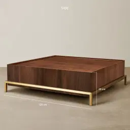 Noah Dark Walnut Veneer Coffee Table - Gold Metal Frame