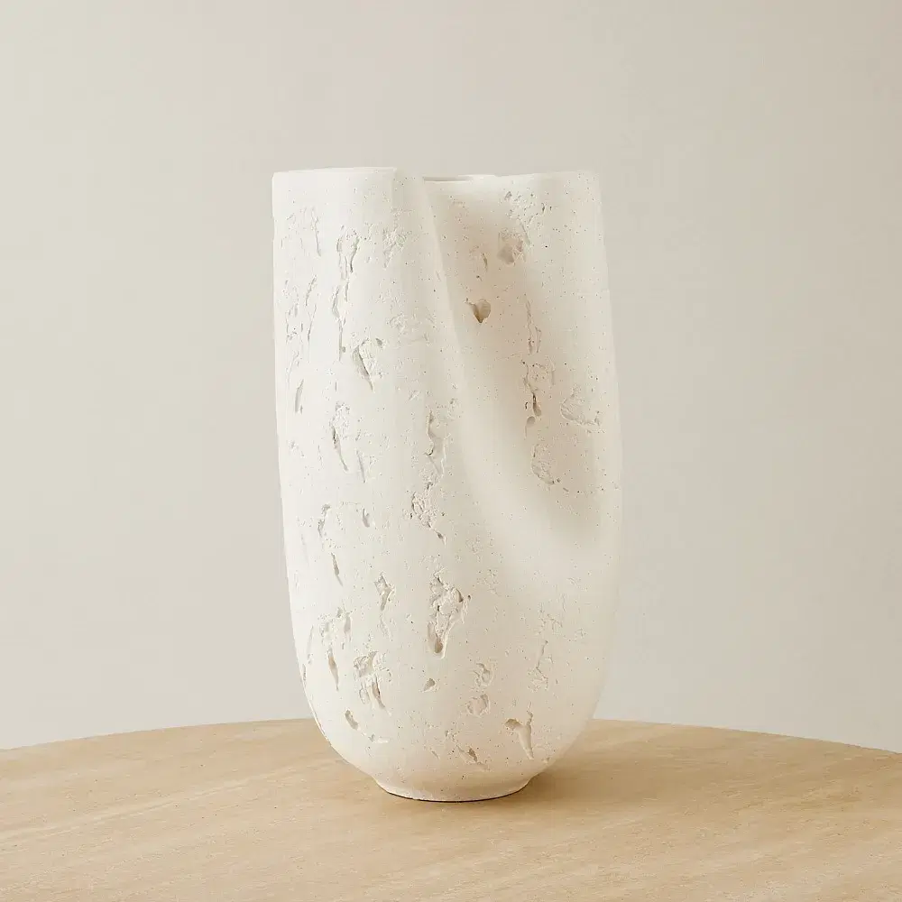 Zinnia 50cm White Cast Stone Ceramic Vase