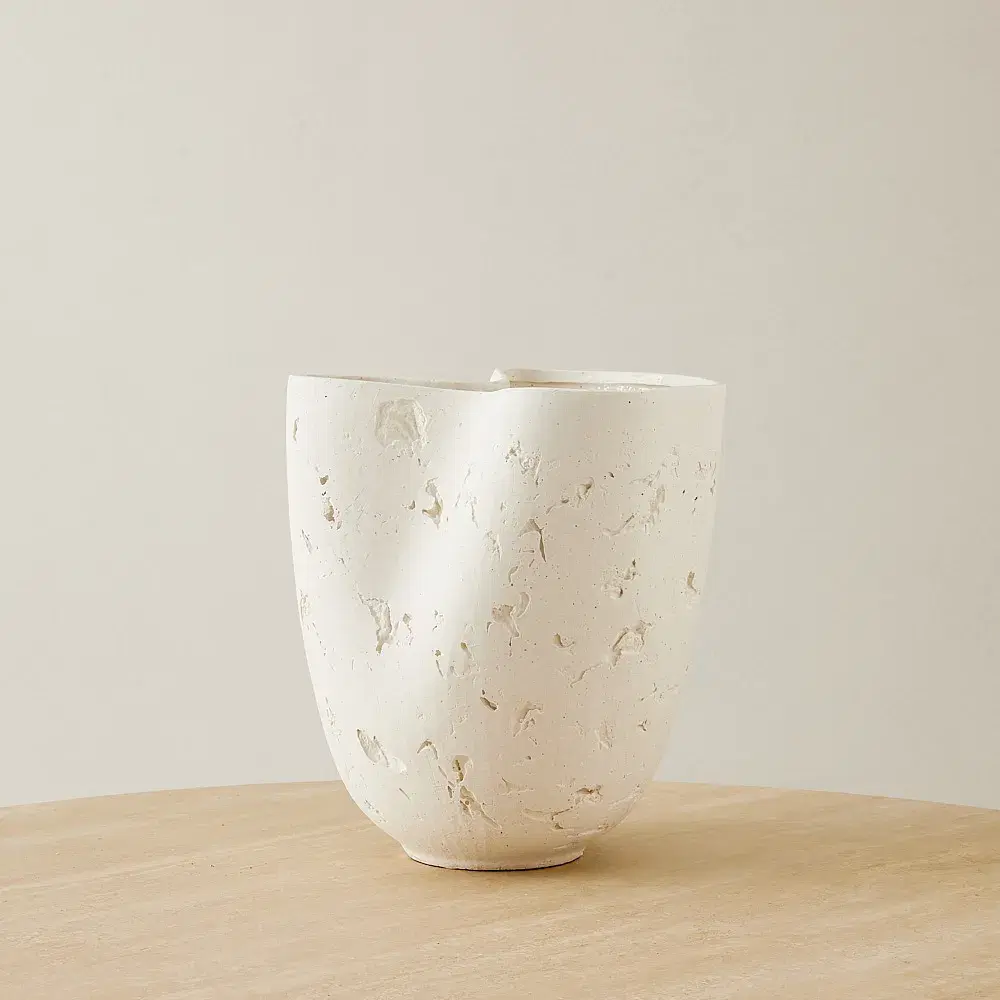 Zinnia 32.5cm White Cast Stone Ceramic Vase