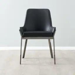 Arya II Carbon Black Vegan Leather Dining Chair - Black Nickel Metal Legs