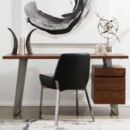 Arya II Carbon Black Vegan Leather Dining Chair - Black Nickel Metal Legs