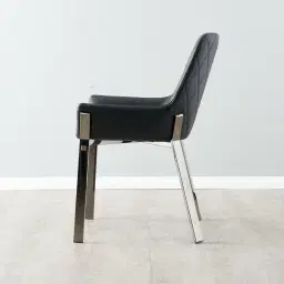 Arya II Carbon Black Vegan Leather Dining Chair - Black Nickel Metal Legs