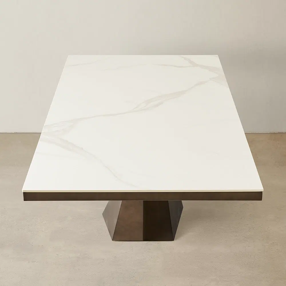 Vania White Sintered Stone Dining Table - Brushed Bronze Legs