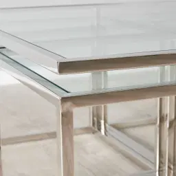 Vernon Polished Silver Stainless Steel Square Coffee Table