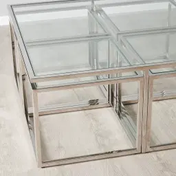 Vernon Polished Silver Stainless Steel Square Coffee Table