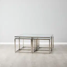Vernon Polished Silver Stainless Steel Square Coffee Table