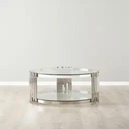Lindsay Polished Stainless Steel Round Coffee Table - Clear Glass Top