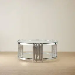 Lindsay Polished Stainless Steel Round Coffee Table - Clear Glass Top