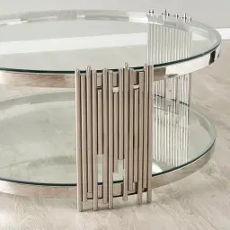 Lindsay Polished Stainless Steel Round Coffee Table - Clear Glass Top