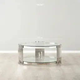 Lindsay Polished Stainless Steel Round Coffee Table - Clear Glass Top