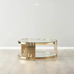 Lindsay Polished Gold Stainless Steel Round Coffee Table - Clear Glass Top