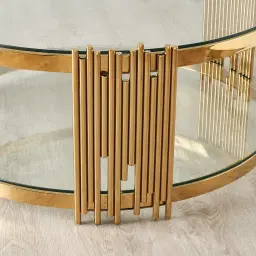 Lindsay Polished Gold Stainless Steel Round Coffee Table - Clear Glass Top