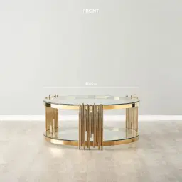 Lindsay Polished Gold Stainless Steel Round Coffee Table - Clear Glass Top