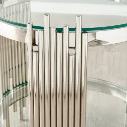 Lindsay Polished Stainless Steel Round Side Table - Clear Glass Top