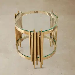 Lindsay Polished Gold Stainless Steel Round Side Table - Clear Glass Top